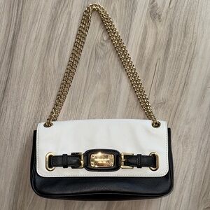 Michael Kors Chic Black and White Handbag with Gold Chain